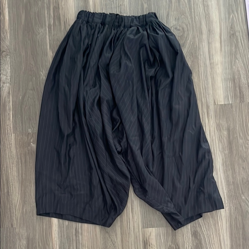 Black Pinstripe Wide-Leg Harem Pants